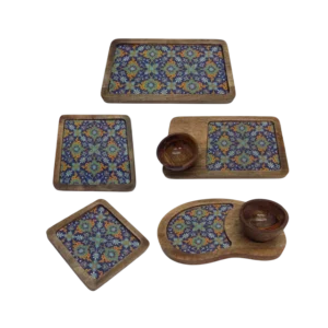 2 bowl 5 wooden platter set