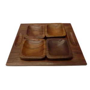 4 wooden bowl with tray set
