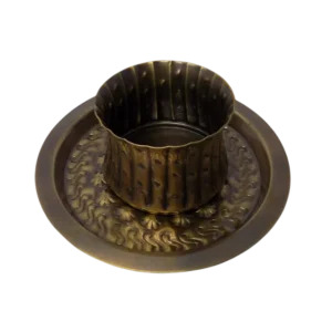 Brass round serving bowl with tray