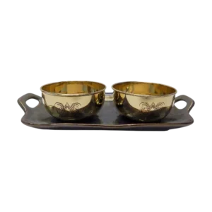 Ceramic Tray with brass metal snacks serving bowls