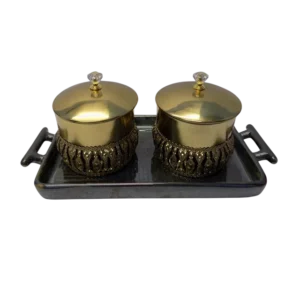 Ceramic Tray with iron metal snacks serving bowls