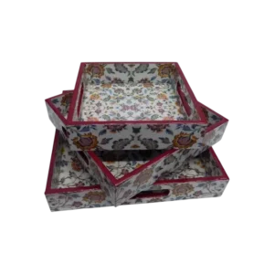 Decorative Wooden rectangular serving tray set