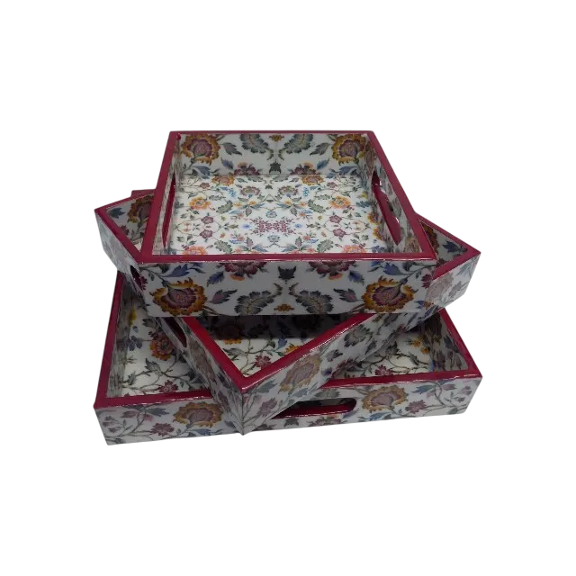 Decorative Wooden rectangular serving tray set