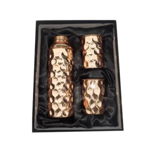 Diamond hammered copper bottle with two glass set