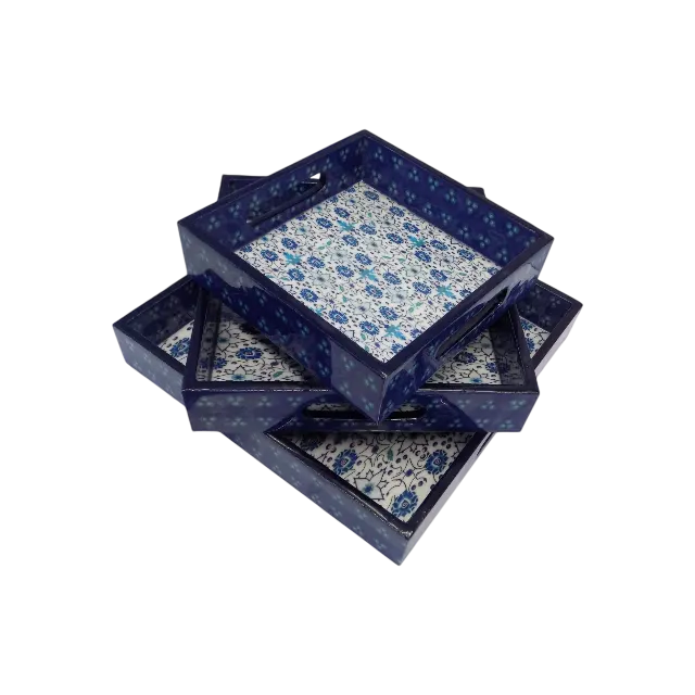 Floral Printed Wooden serving tray set