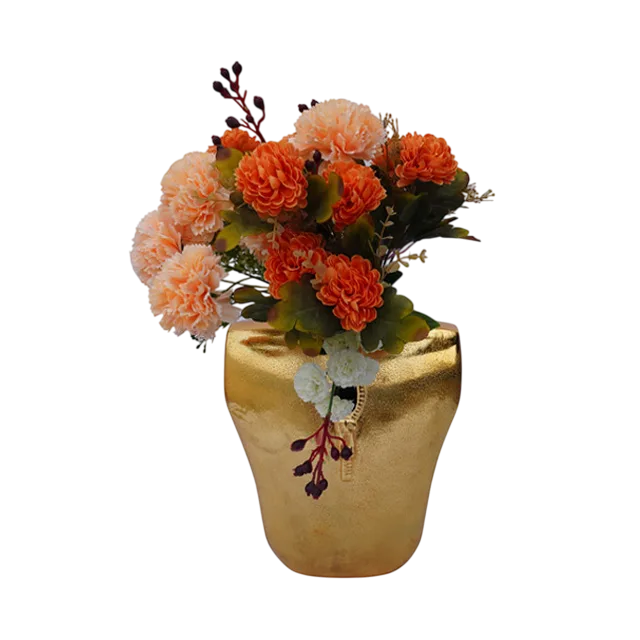 Gold aluminium metal flower vase