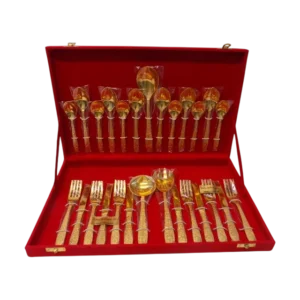 Gold plated brass spoon set with box