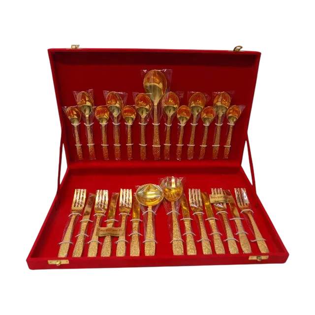 Gold plated brass spoon set with box
