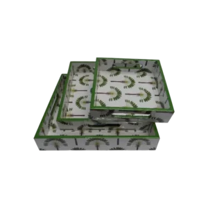 Green Printed Wooden serving tray set