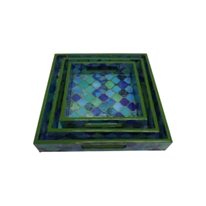 Handicraft printed Wooden serving tray set