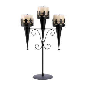 Medieval Triple black iron candle holder