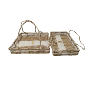 Paper Rope Rectangular Basket With Handle Set