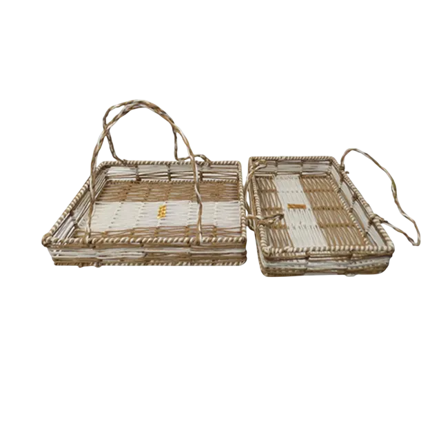 Paper Rope Rectangular Basket With Handle Set