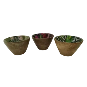 Printed Round wooden bowl set of 3