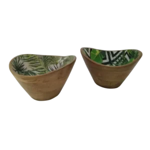 Printed oval wooden bowl set of 2