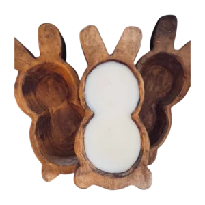 Scented soy wax candle with bunny wood bowl