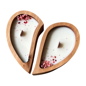 Scented soy wax candle with heart wood bowl
