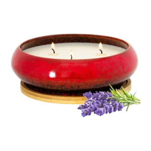 Scented soy wax candle with large metal iron bowl