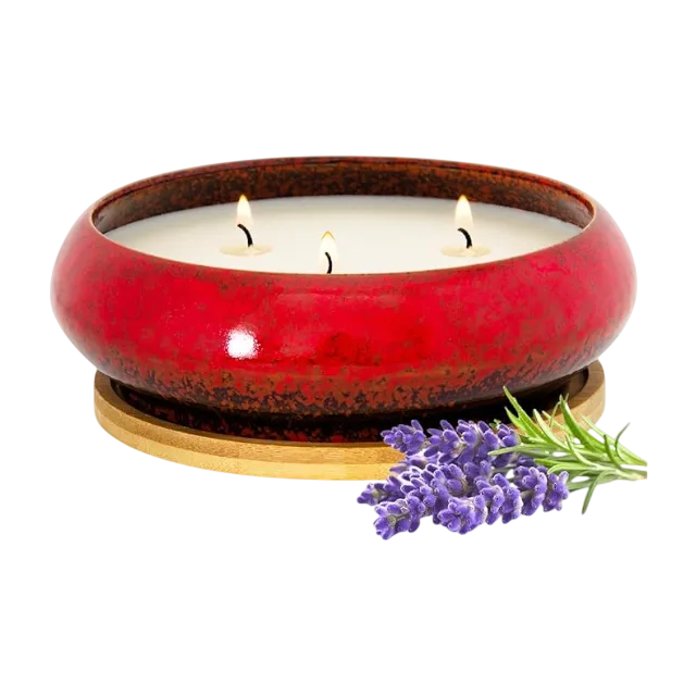 Scented soy wax candle with large metal iron bowl