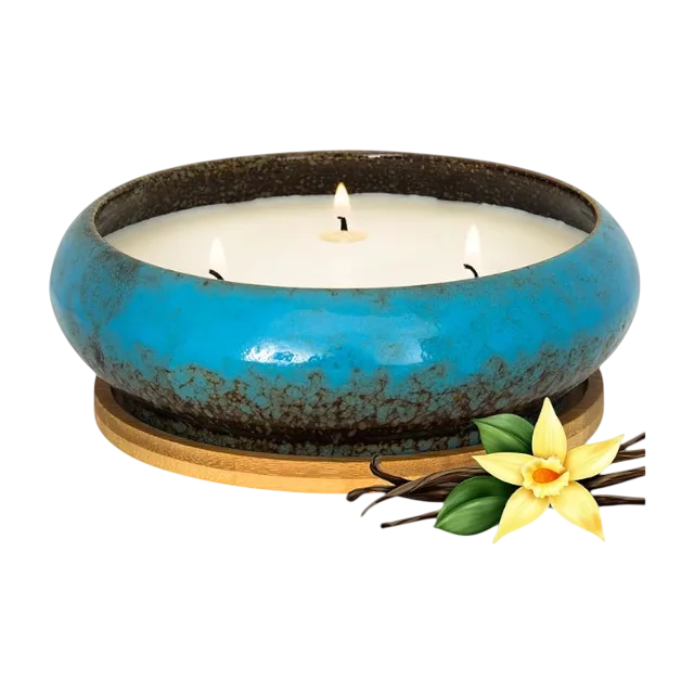 Scented soy wax candle with printed metal iron bowl