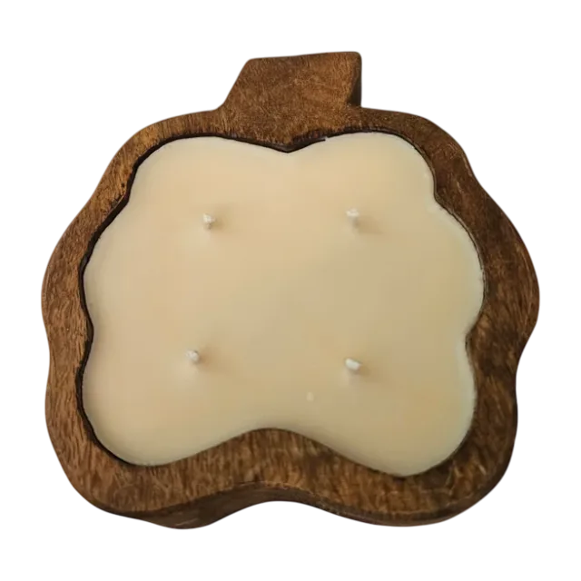 Scented soy wax candle with pumpkin wood bowl