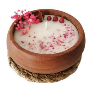 Scented soy wax candle with wood beautiful round bowl