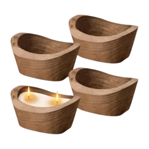 Scented soy wax candle with wood boat bowl