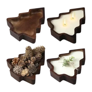 Scented soy wax candle with wood Christmas tree bowl
