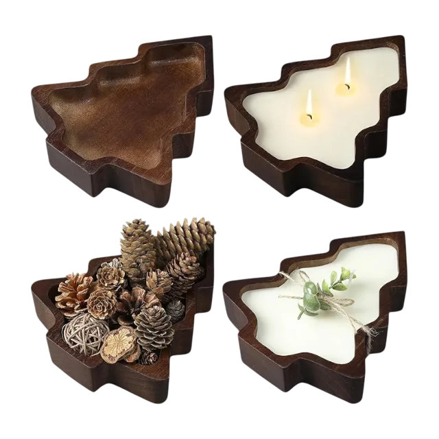 Scented soy wax candle with wood Christmas tree bowl