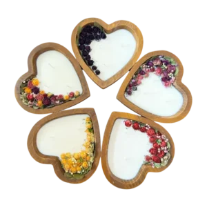Scented soy wax candle with wooden heart bowl set of 5 pcs