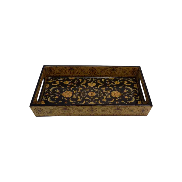 Traditional Black Rectangle Wooden Tray with handle