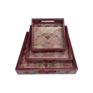 Wooden rectangle multipurpose serving tray set