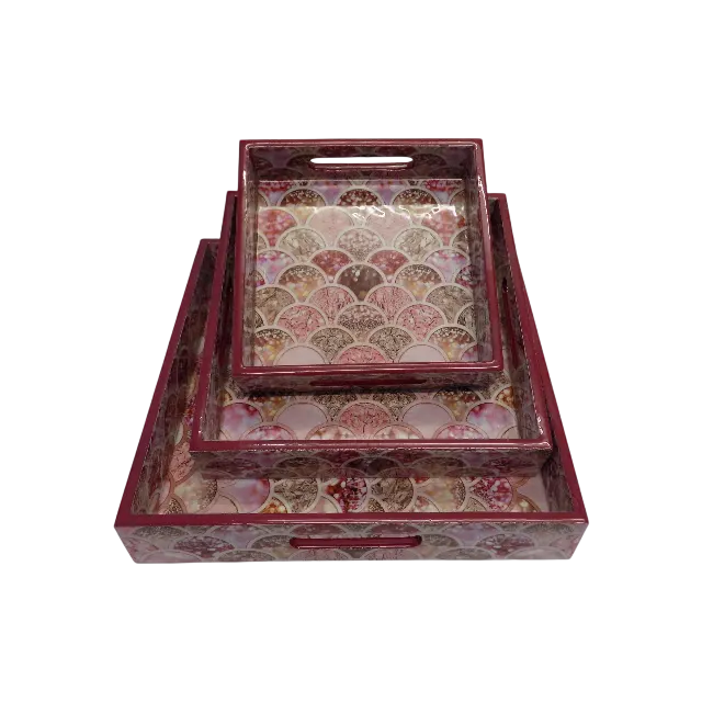 Wooden rectangle multipurpose serving tray set
