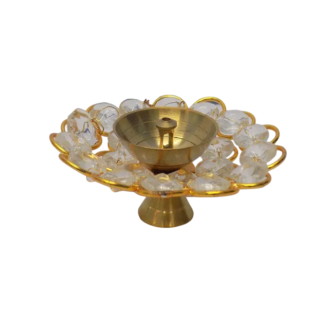 antique brass crystal akhand diya