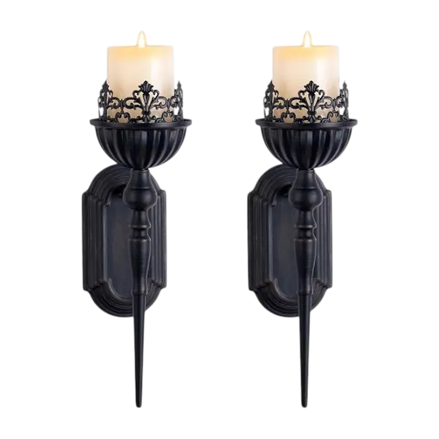 black wall hanging iron candle holder