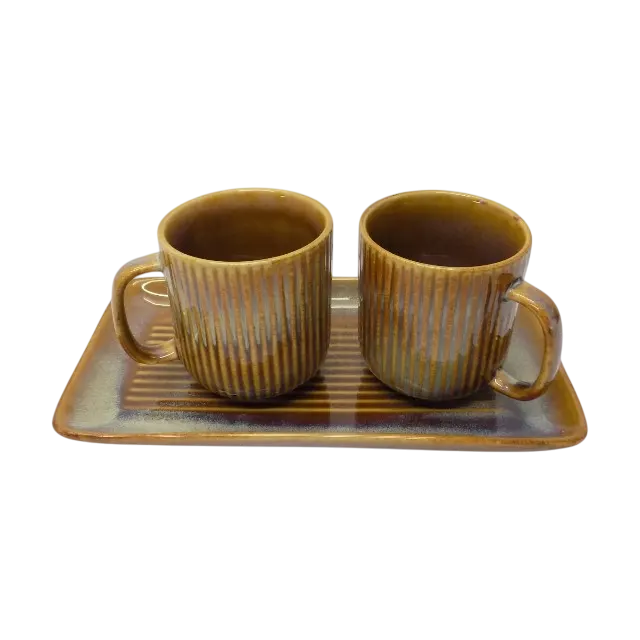 ceramic mug set with ceramic serving tray