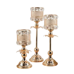 crystal gold table top aluminium candle stand set f 3