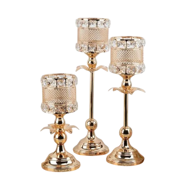 crystal gold table top aluminium candle stand set f 3