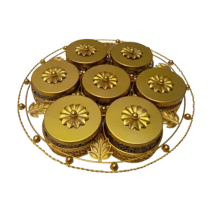 gold plated iron snack bowl with tray