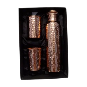 hammered copper bottle with glass set