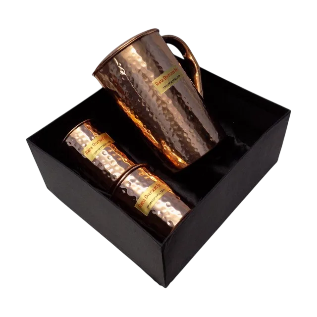hammered copper jug glass set