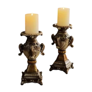 hand crafted wooden candle holder set of 2
