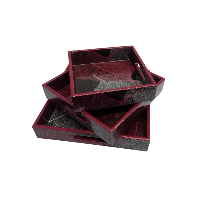 leaf Print Wooden serving tray set