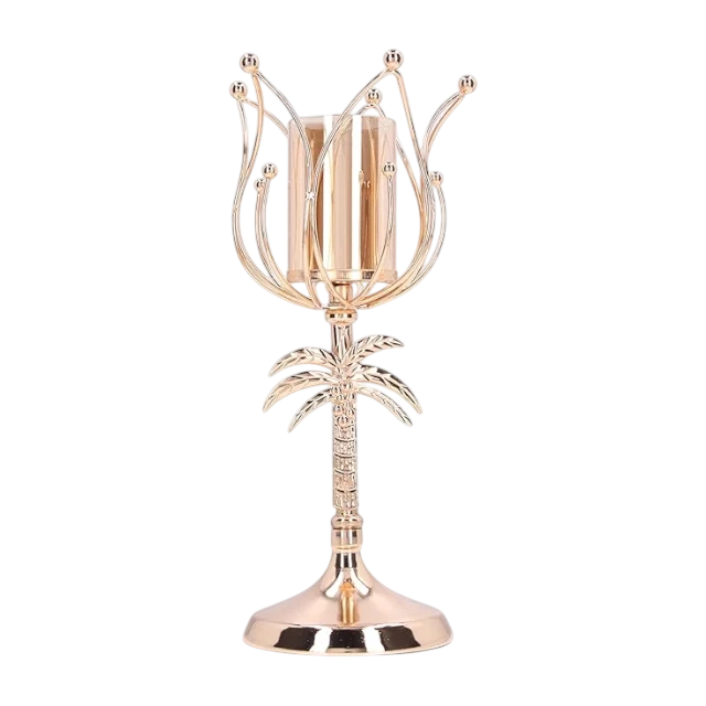 lotus shape rose gold metal candle holder
