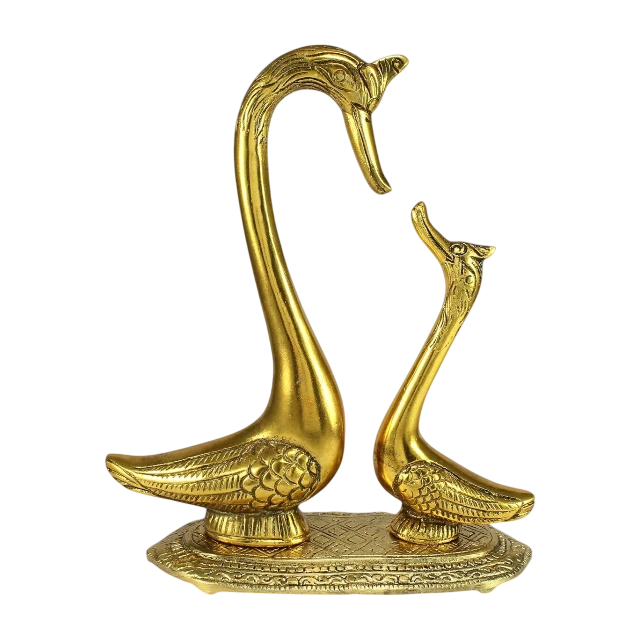loving golden brass swan couple figurine
