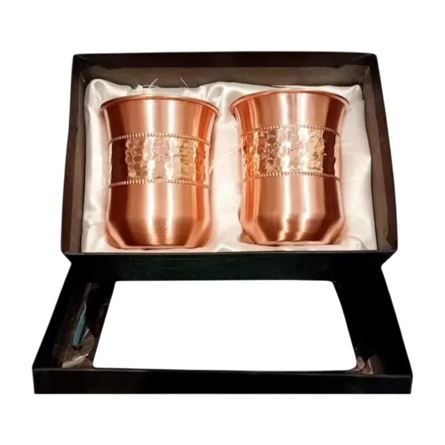 middle hammered copper glass set of 2