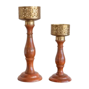 natural handmade wood & iron candle holder