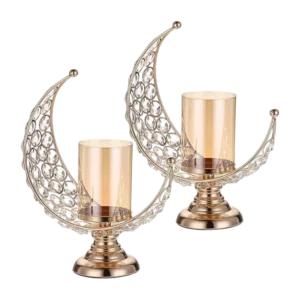 rose gold moon shaped aluminium candle holder