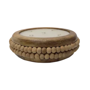 scented soy wax candle with wood dough bowl