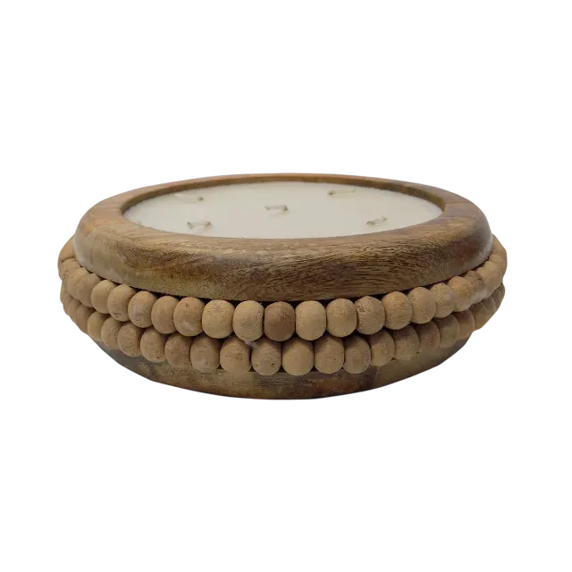 scented soy wax candle with wood dough bowl